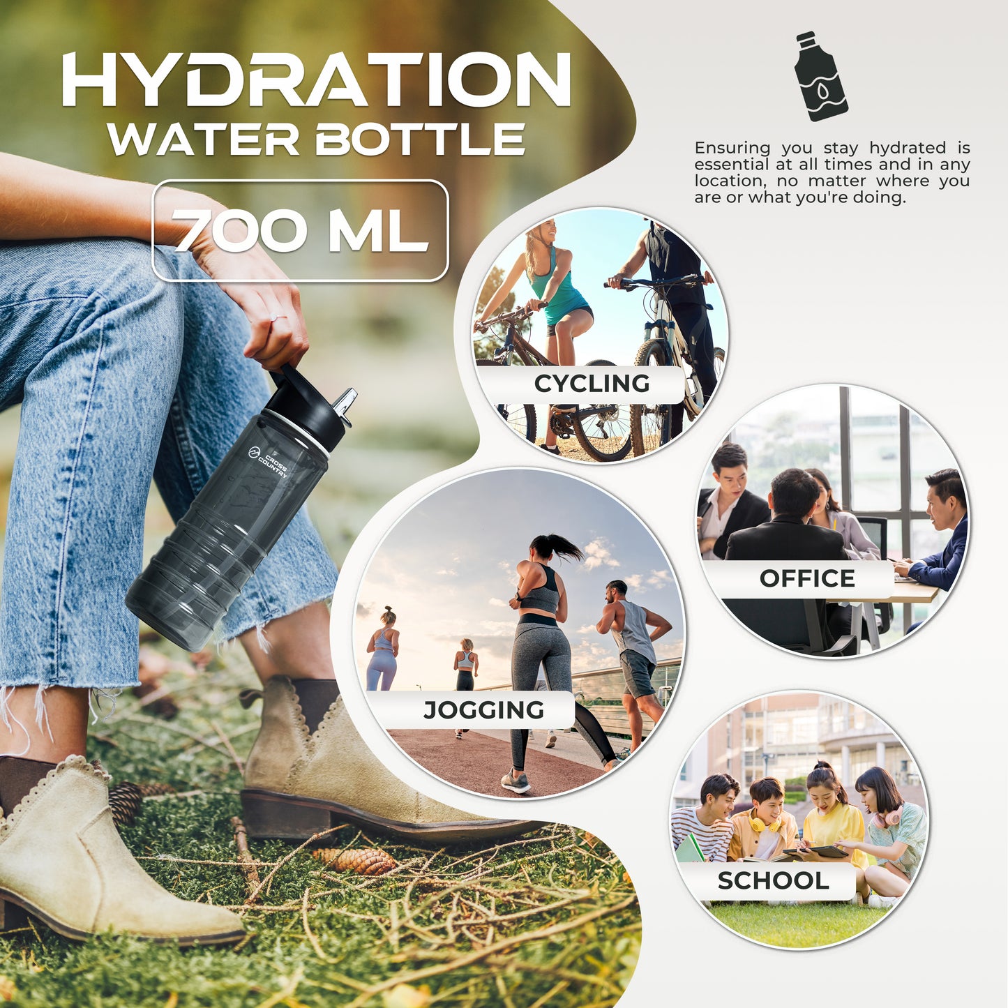 700ML Sports Water Bottle with Carabiner