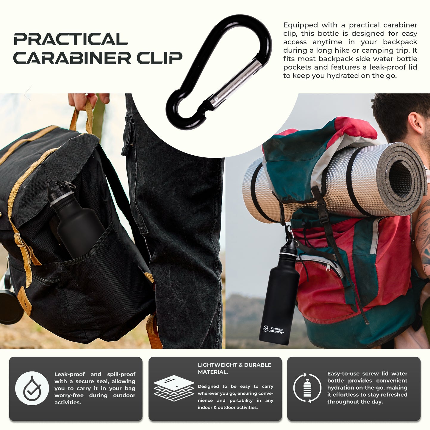 Aluminium Water Bottle with Carabiner