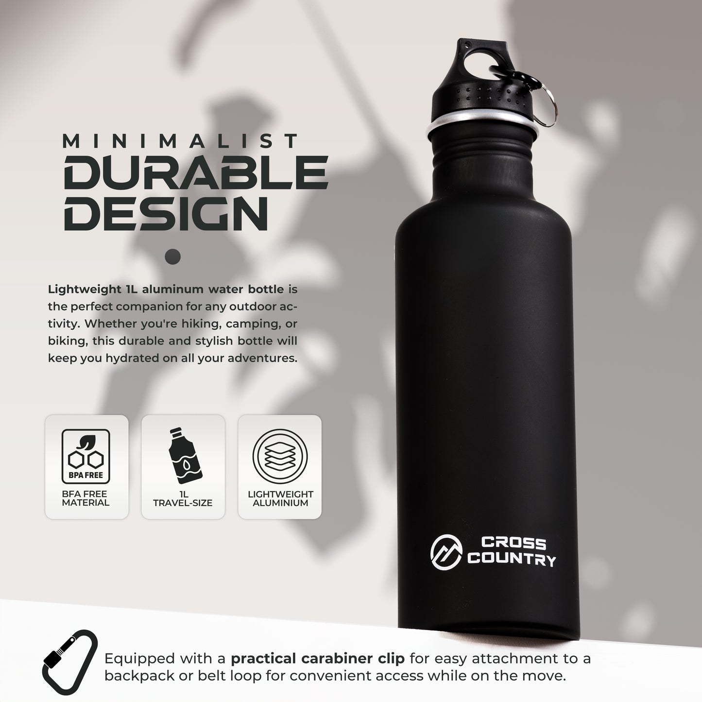 Aluminium Water Bottle with Carabiner
