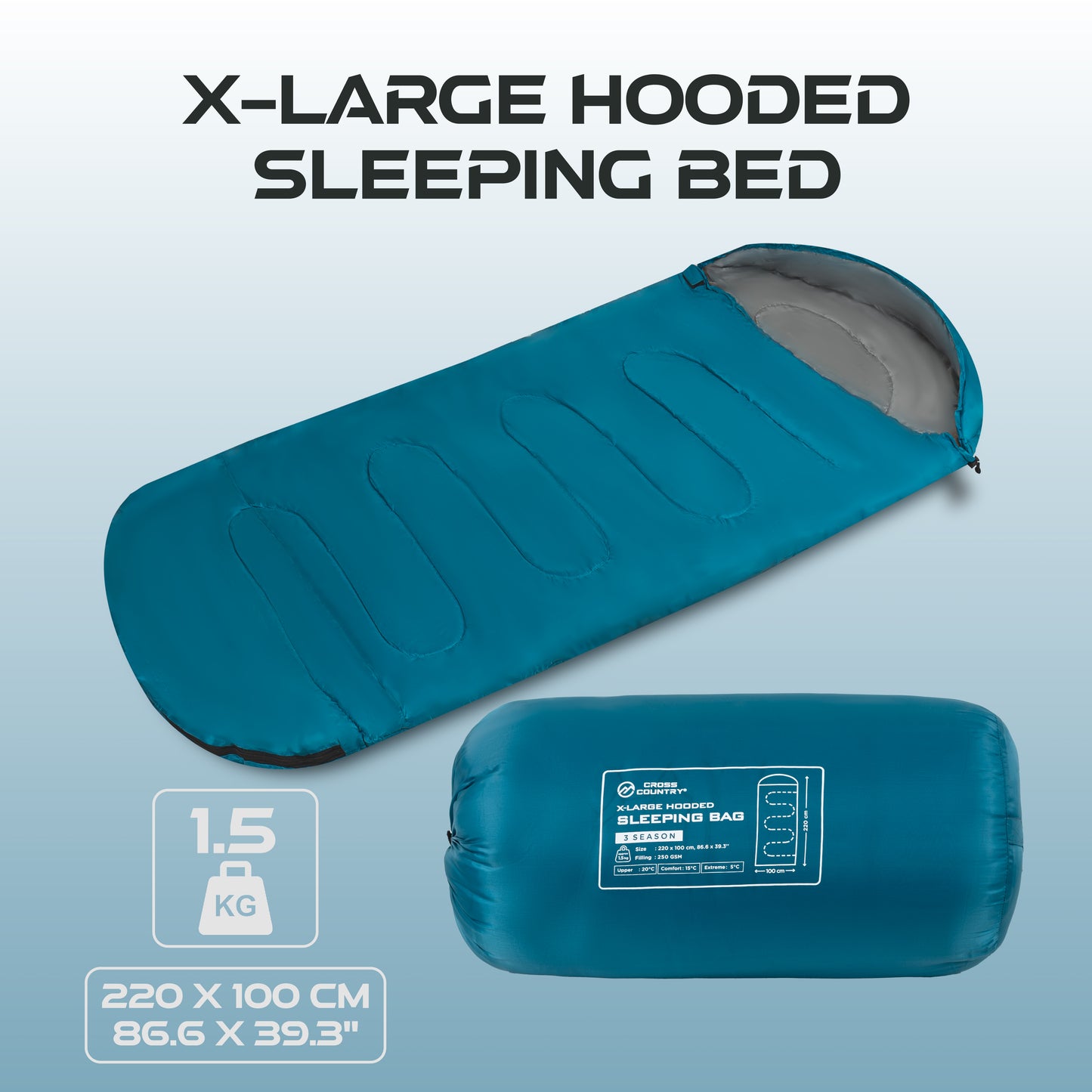 X-Large Hooded 3 Season Sleeping Bag