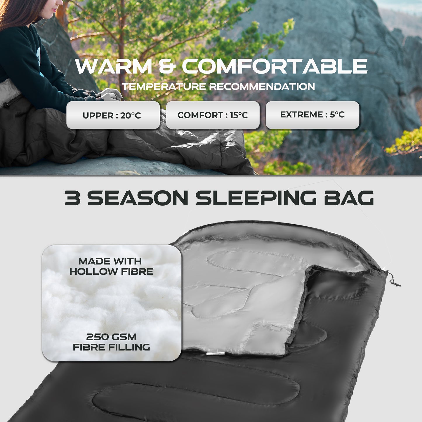 X-Large Hooded 3 Season Sleeping Bag