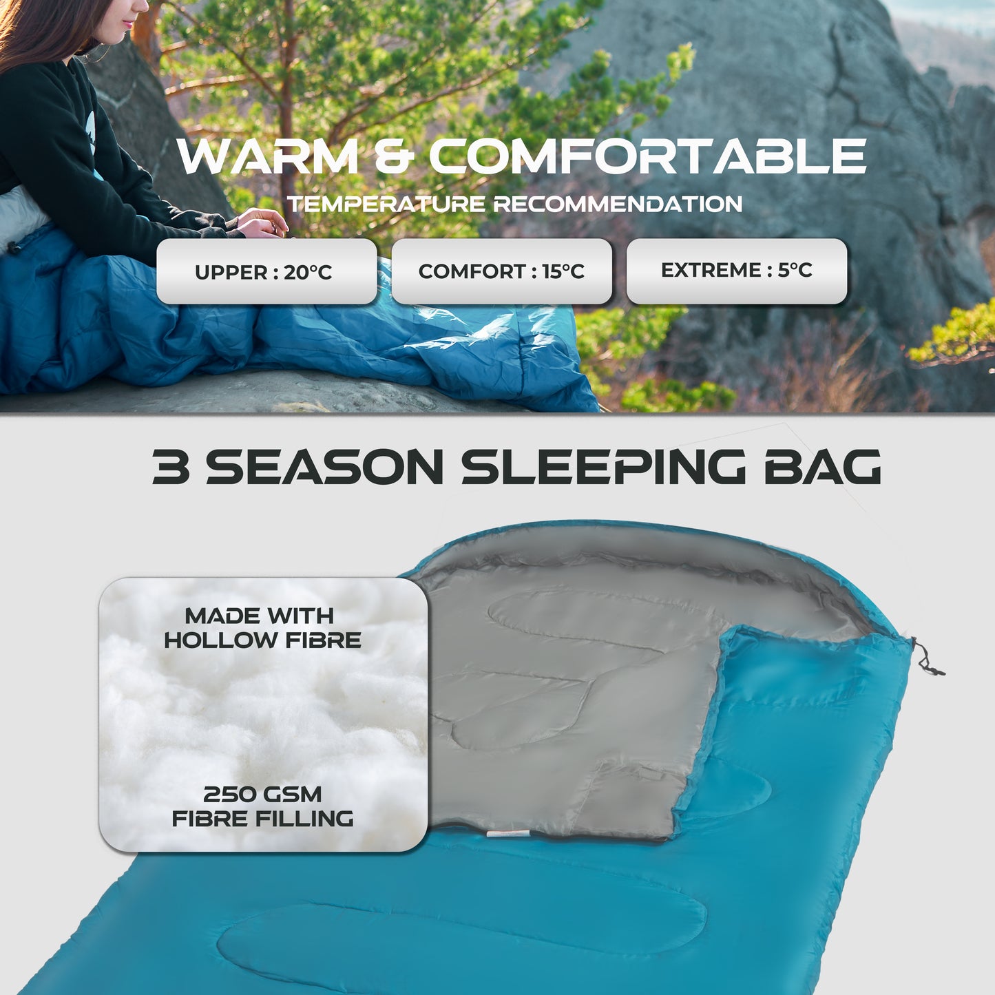 X-Large Hooded 3 Season Sleeping Bag