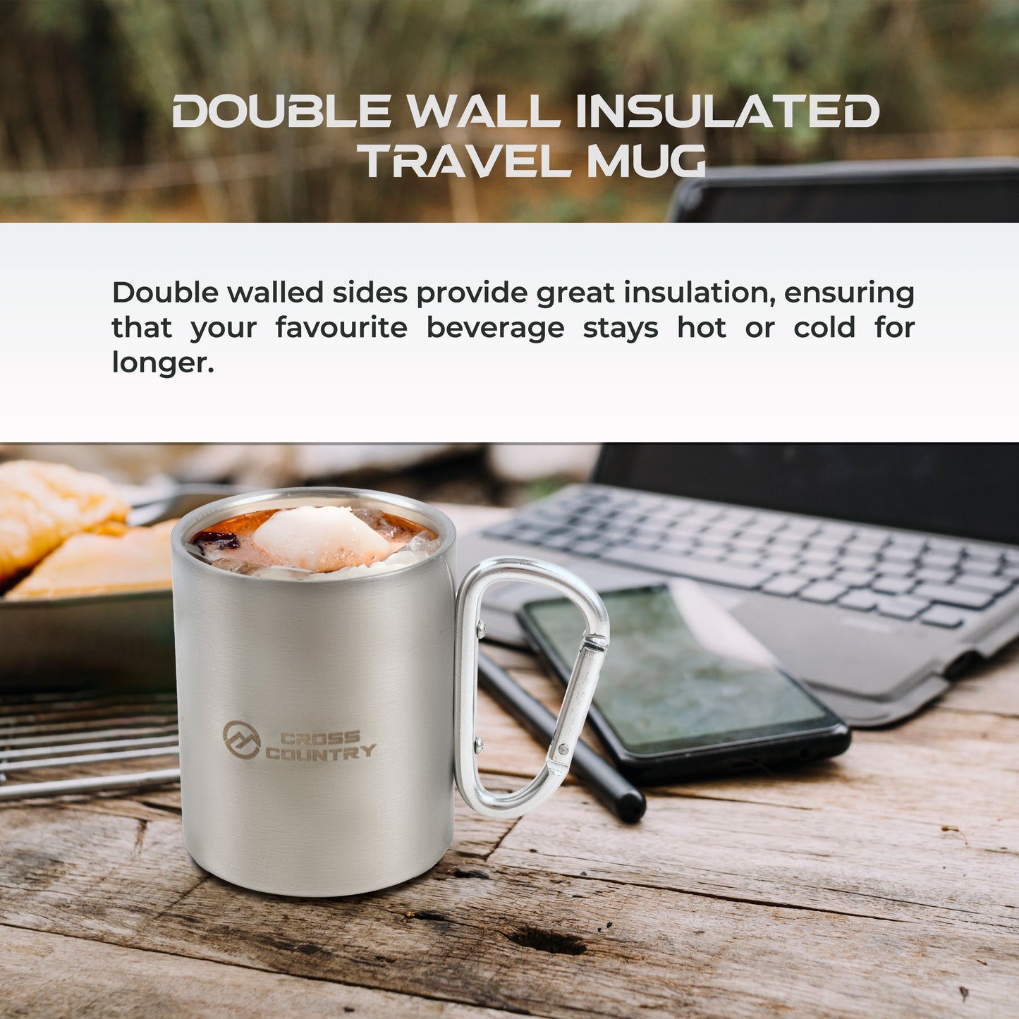 300ML Carabiner Camping Mug (Double Walled Stainless Steel)