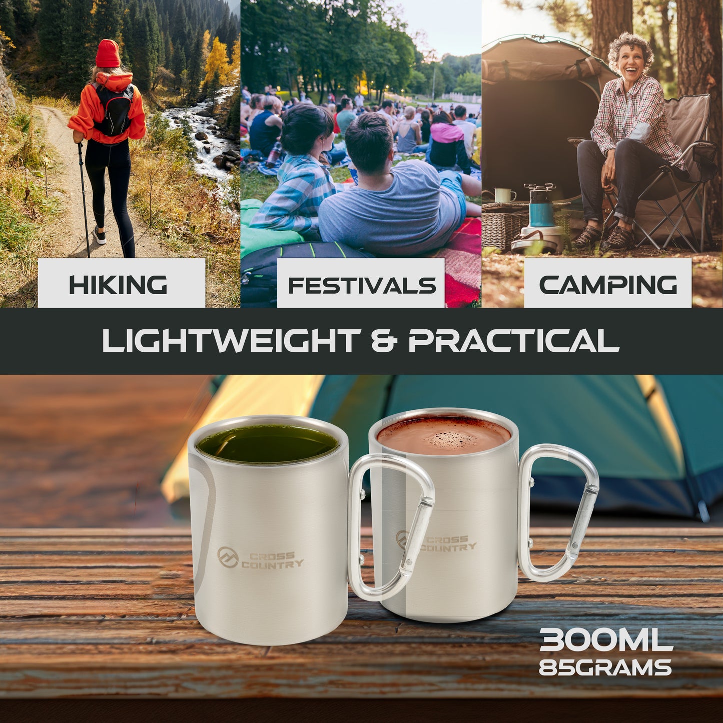 300ML Carabiner Camping Mug (Double Walled Stainless Steel)