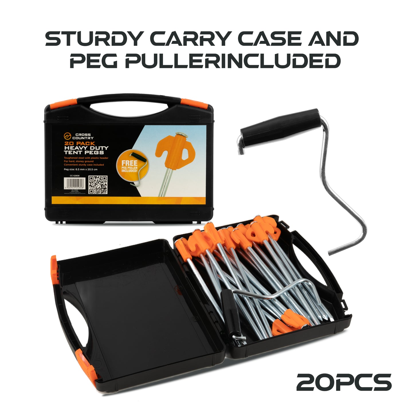 Heavy Duty Camp Pegs Set of 20 with Peg Extractor & Carry Case