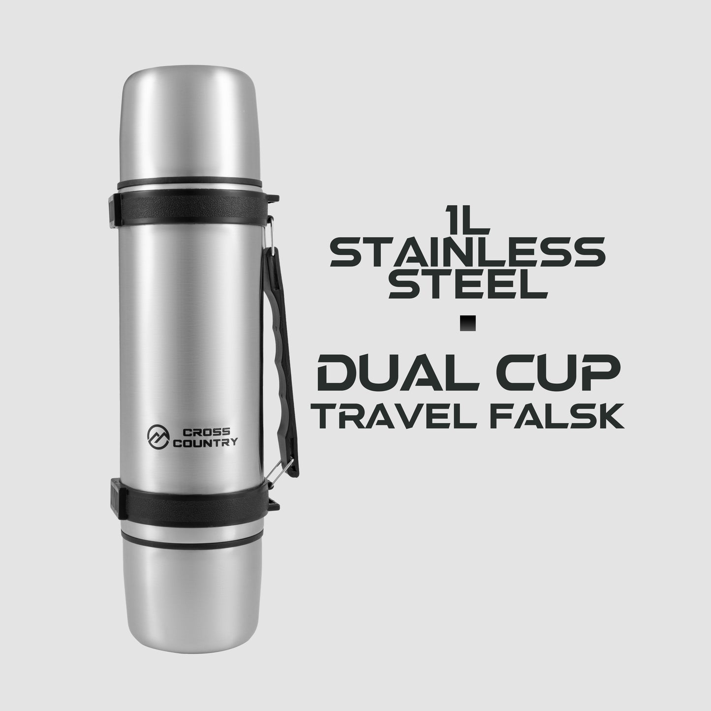 1L Insulated Travel Flask with 2 Cups