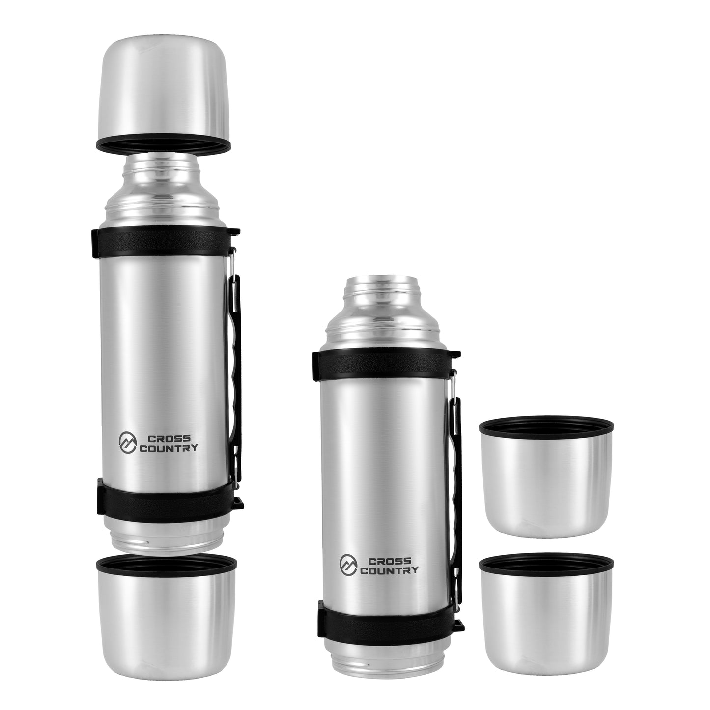 1L Insulated Travel Flask with 2 Cups