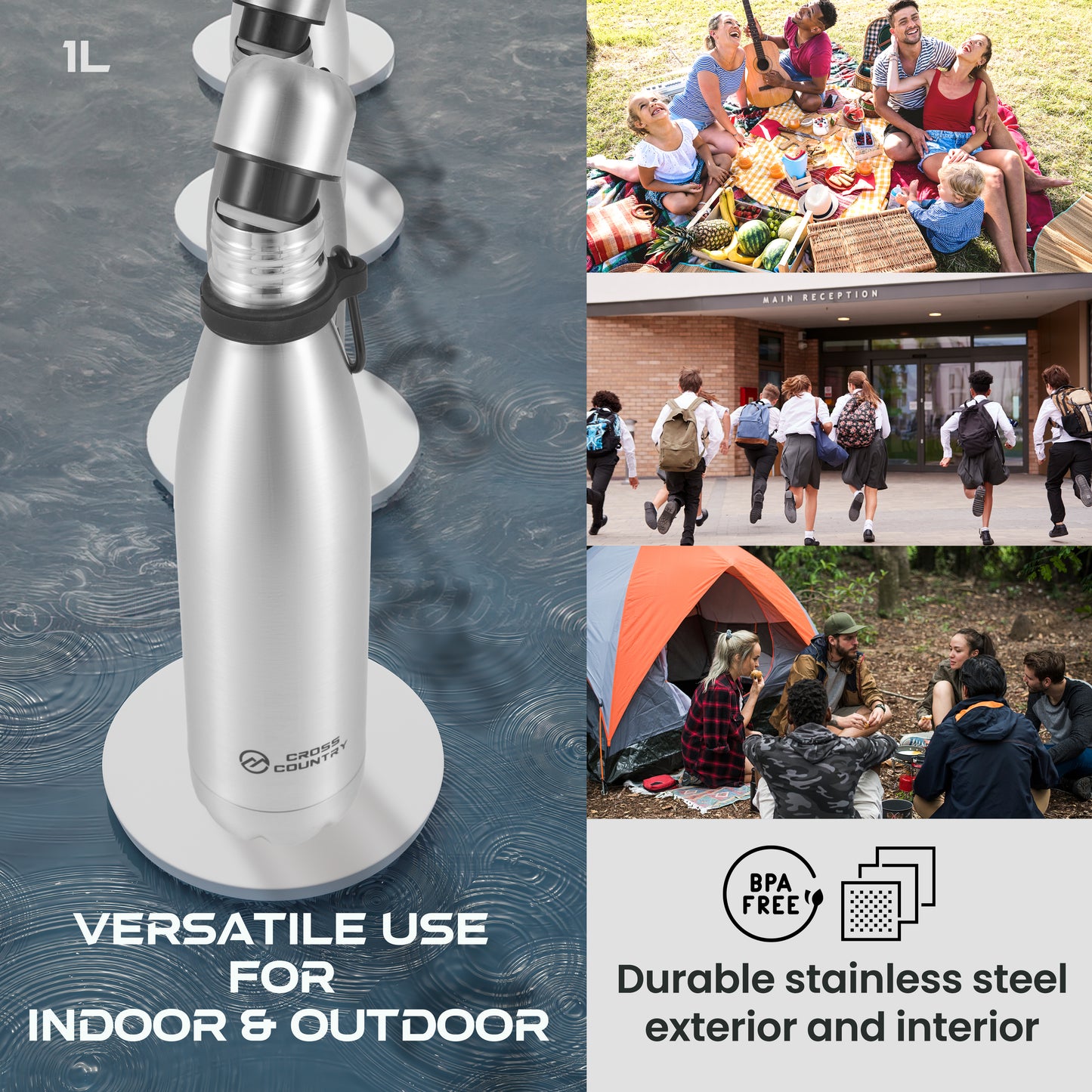 Vacuum Stainless Steel Bottle with Carabiner - Double Wall Insulated